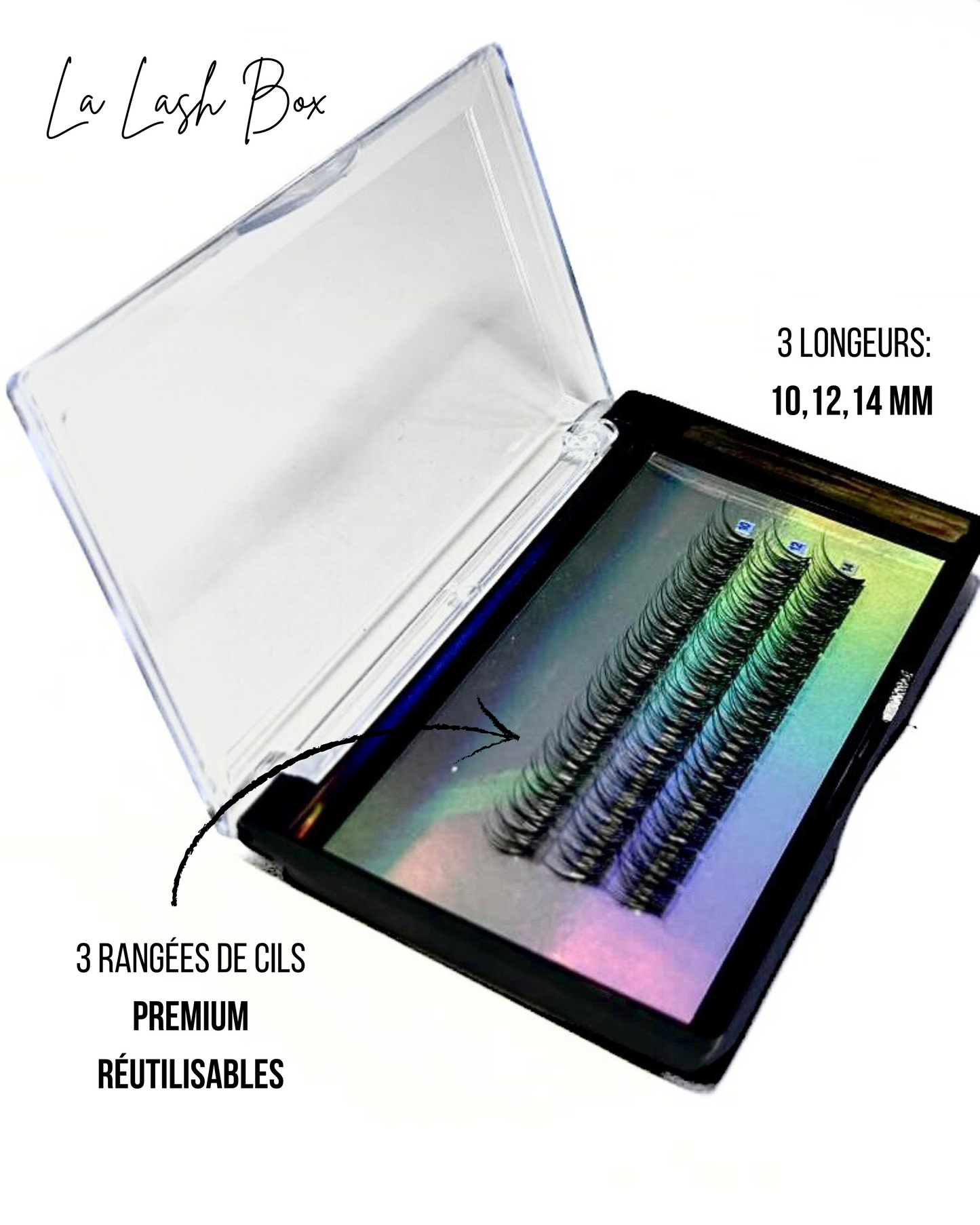 Lash box boîte à cils avec 3 longueurs d'extensions de cils différentes