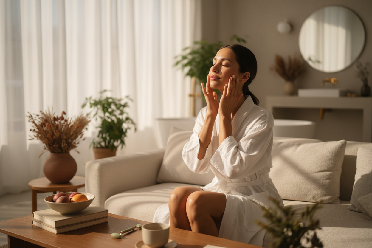 une femme bronzée qui prend soin d'elle